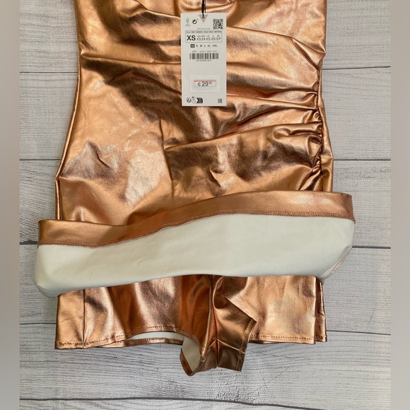 ZARA | NWT Women’s Strapless Bronze Metallic Mini Dress - Picture 7 of 8